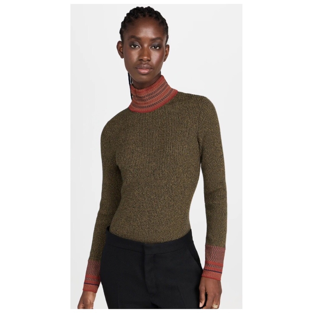 Wales Bonner Women Fusion Sweater Turtleneck Wool Khaki Green Size Small *NEW*